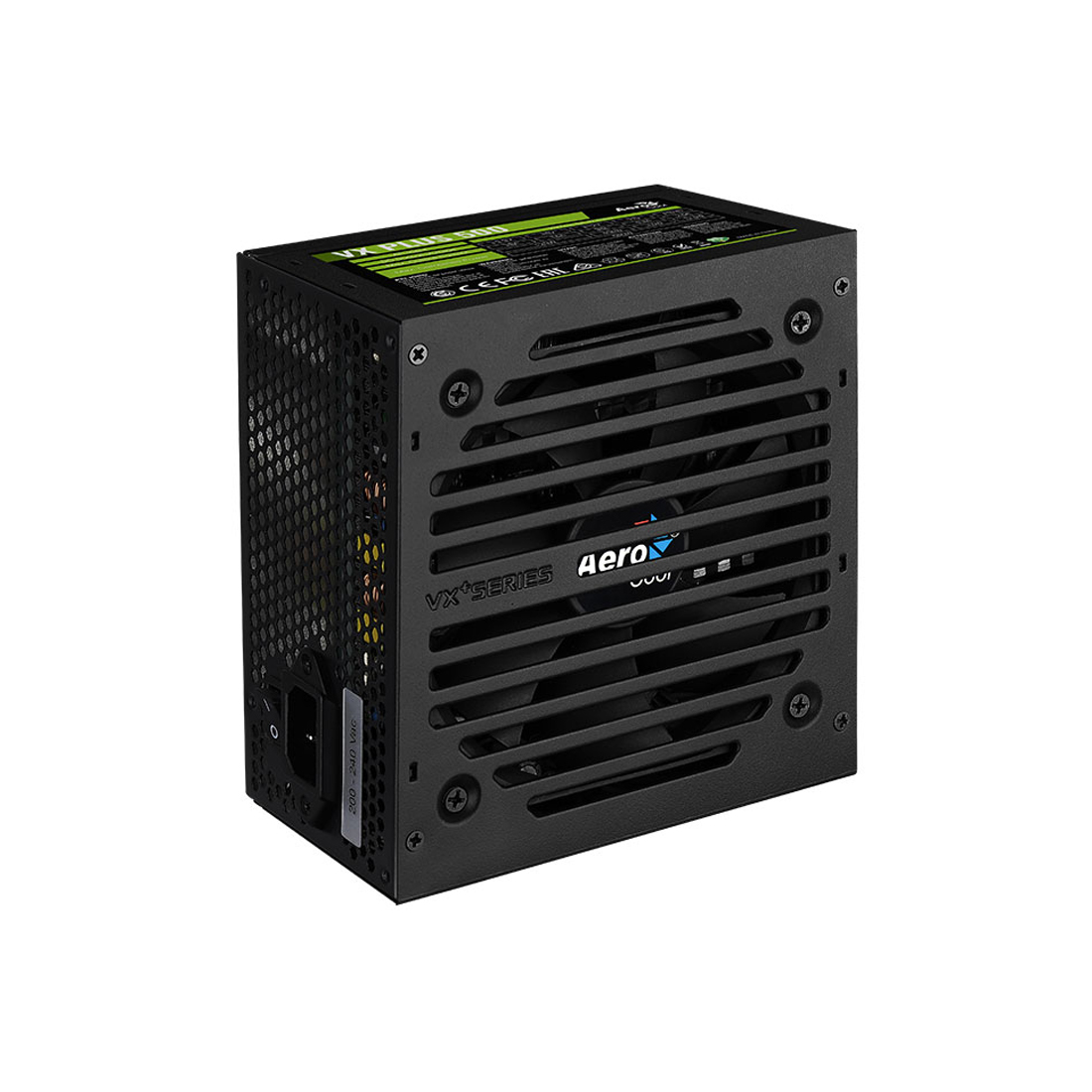 Блок питания, Aerocool, VX PLUS Stealth 500, 500W, ATX, None-PFC, 20+4pin, 4+4pin, 3*Sata, 3*Molex, 1*FDD, 1*PCI-E 6+2pin. Вентилятор 12см, Кабель питания, Чёрный