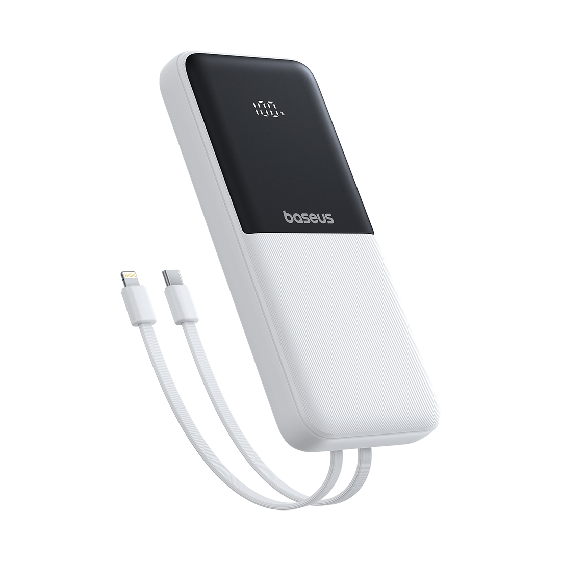 Портативный внешний аккумулятор, Baseus, Lipow Dual-Cable, P10079101213-00, 10000 мА·ч, 22,5 Вт, USB-C, USB-A, 2 Встроенных кабеля: USB-C и Lightning, Цифровой дисплей, До 4 устройств, Белый