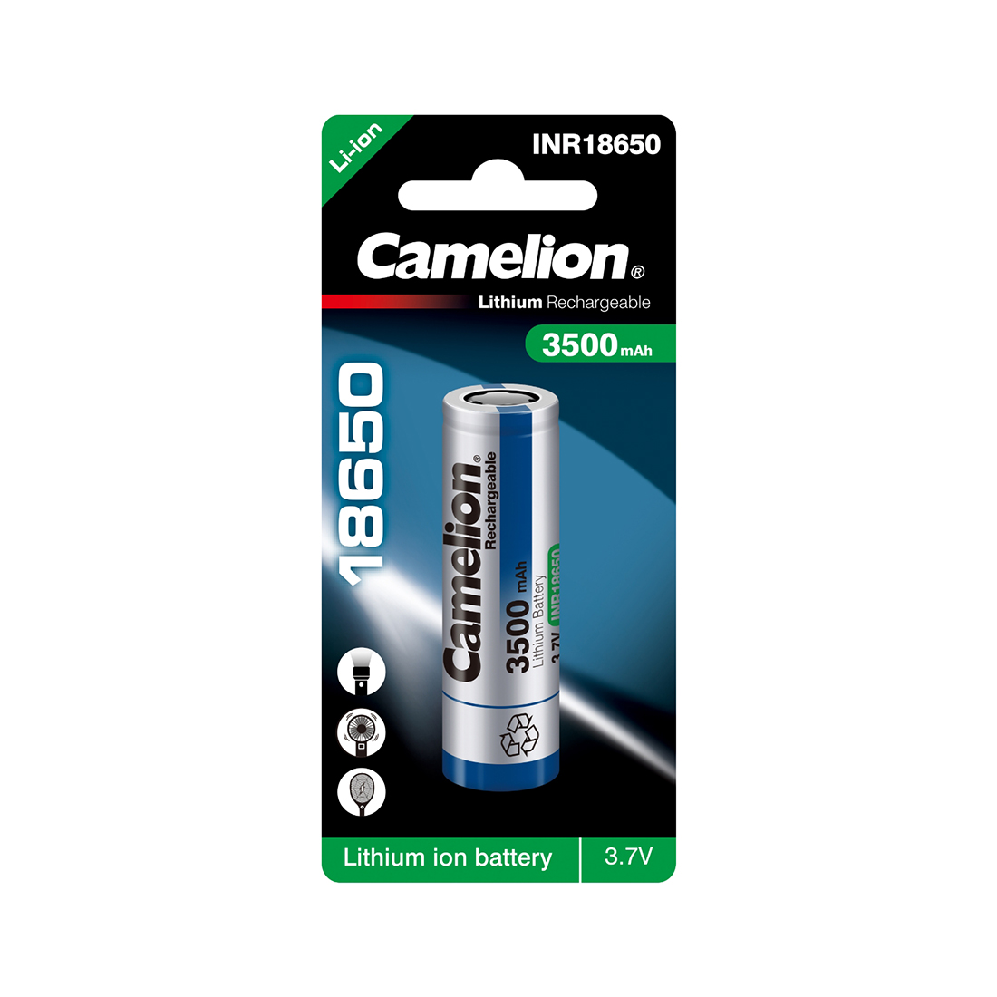 Аккумулятор, CAMELION, ICR18650-3500, Lithium, 3,7V, 3500 mAh, 1 шт., Блистер, Серебристый