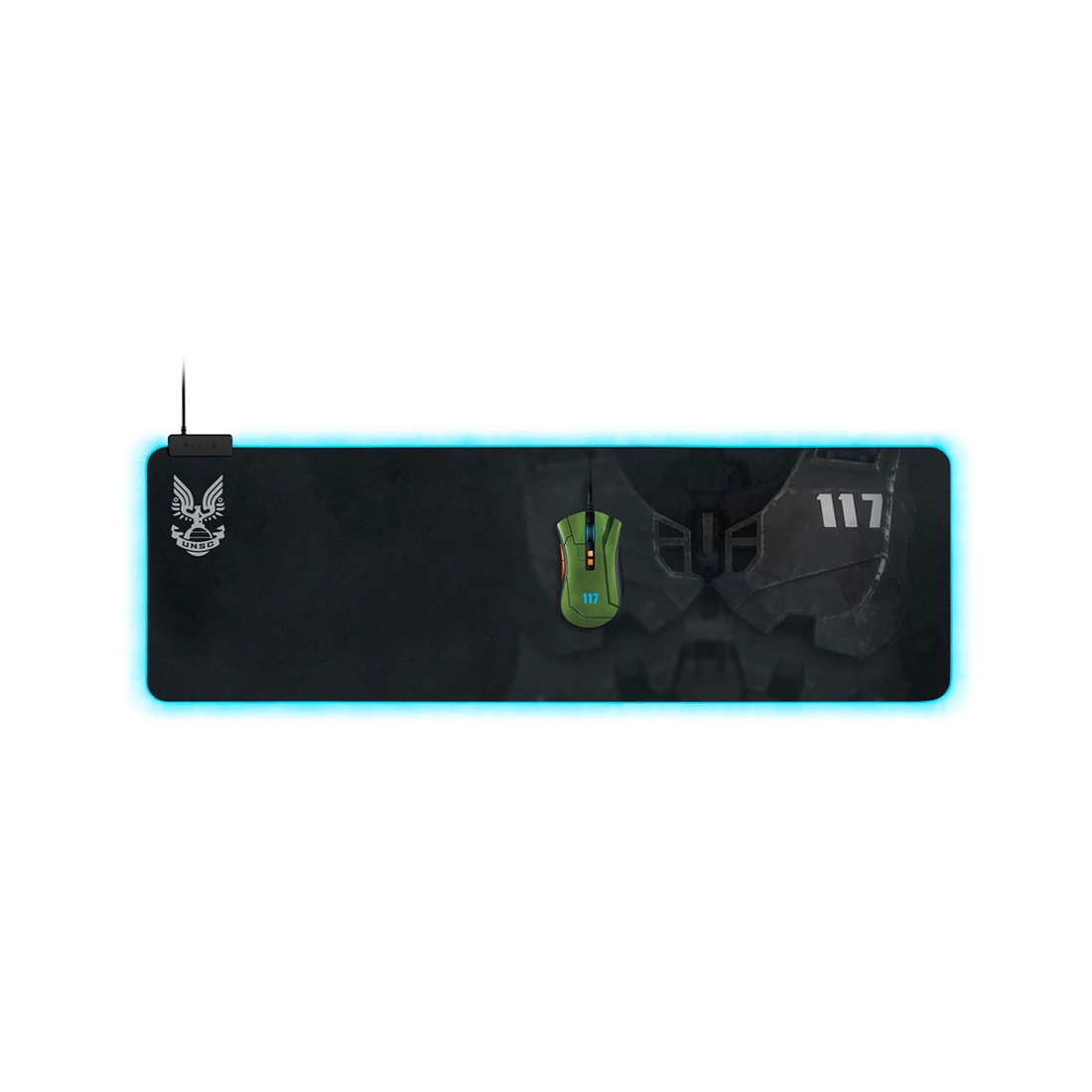 Коврик для компьютерной мыши, Razer, Goliathus Extended Chroma, Halo Infinite, RZ02-02500600-R3M1, 920*294*3мм, На базе подсветки Razer Chroma™ с возможностью настройки 16,8 млн цветовых оттенков, Микротекстурированная тканевая поверхность, Резиновое основание, Крепление для фиксации кабеля мыши, 560 г, Чёрный