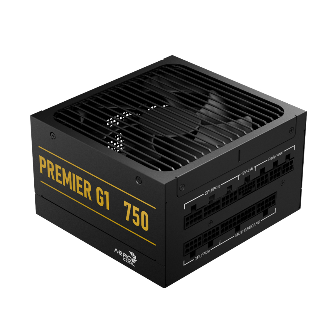 Блок питания, Aerocool, PREMIER G1, 750W, ATX 3.1, Gold, APFC, 20+4pin, 2*4+4pin, 8*Sata, 2*Molex, 2*PCI-E 6+2pin, 12V-2X6, Модульный, Вентилятор 13,5 см, Кабель питания, Чёрный