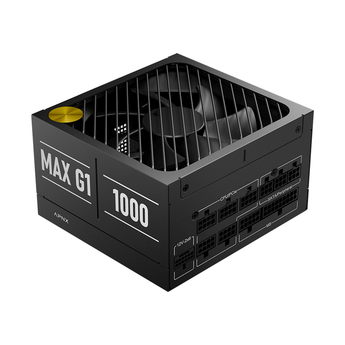 Блок питания, APNX, MAX G1, 1000W, ATX 3.1, Gold, APFC, 20+4pin, 2*4+4pin, 10*Sata, 2*Molex, 3*PCI-E 6+2pin, 1*12V-2X6, Модульный, Вентилятор 13,5 см, Кабель питания, Чёрный