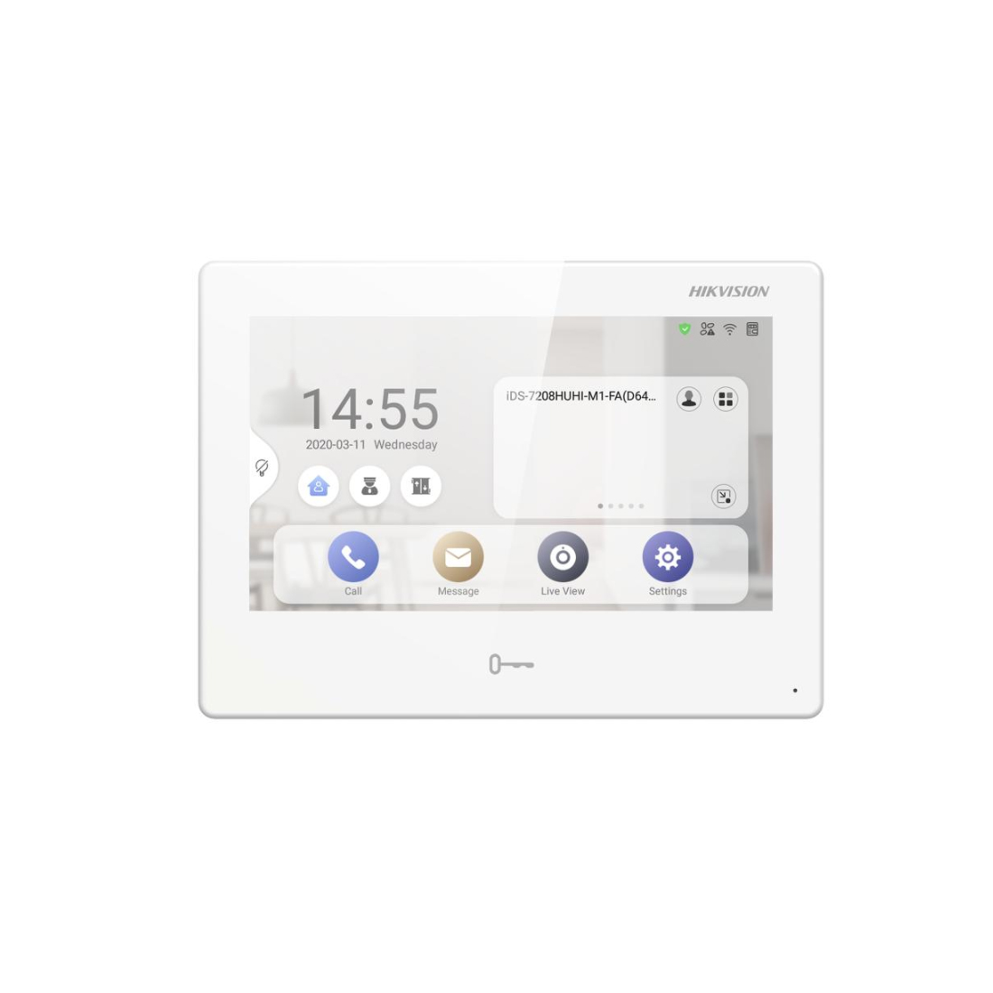 Домофонная система, Hikvision, DS-KH9310-WTE1(B) 7", 7-дюймовый сенсорный экран, Android, встроеный микрофон и динамик, шумоподавление, от -10 °C до 50 °C, Wi-Fi 2.4 GHz, 12V DC, PoE