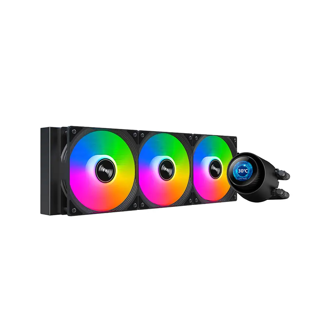 Кулер с водяным охлаждением, Huntkey, GX360R Atlas Shark Black, Intel 20хх/1851/1700/1200/115х и AMD AM5/AM4/, TDP 300W, 3*120мм ARGB, 800-2000RPM±10%, 78CFM, 32 dB(A), Чёрный