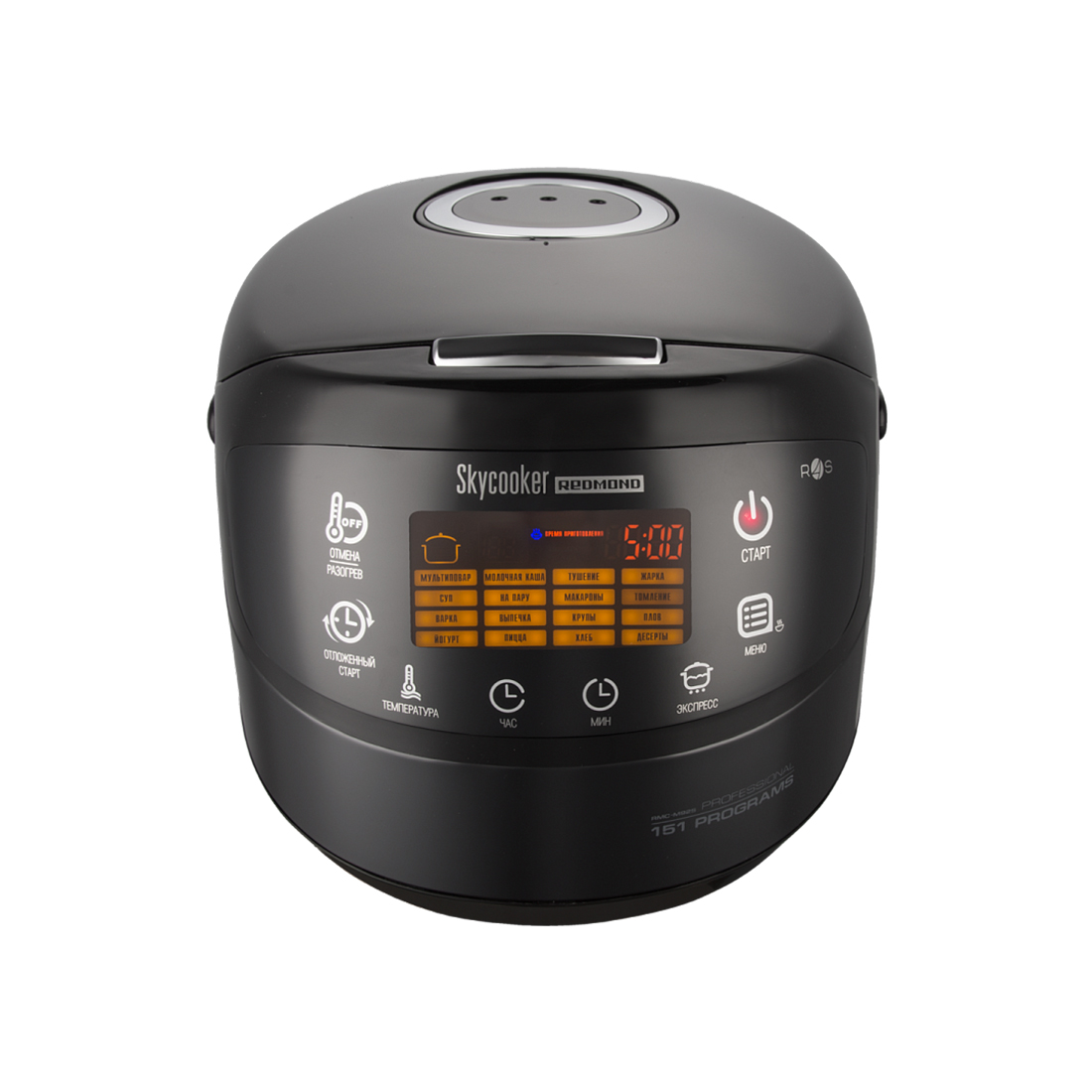 Мультиварка, Redmond, SkyCooker RMC-M903S, 1050 Вт, Умная мультиварка, Управление со смартфона, Сенсорное управление, Автоматических программ 17, Объем чаши 5 л, Покрытие чаши Керамическое, Черный