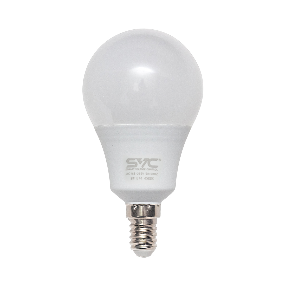 Эл. лампа светодиодная, SVC, LED G45-9W-E14-4500К, Мощность 9Вт, Тип колбы G45, Цвет. Температура 4500К, Цоколь E14, Нейтральный