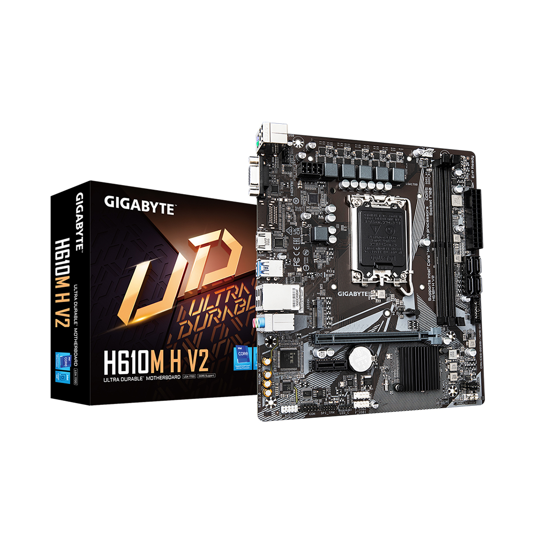 Материнская плата, Gigabyte, H610M H V2 (4719331859985), LGA1700, iH610, 2xDDR5 4400/4800/5200/5600, 4xSATA3, 1xM.2 (PCI-E 3.0x4/x2), 1xD-Sub, 1xHDMI, 1xPCI-Ex16, 1xPCI-Ex1, mATX