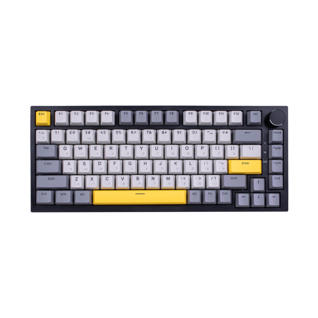Клавиатура, Ajazz, AK820/Moon/GWY, AK820, Игровая, Механическая, 75%, Moon Switches, USB, Подсветка RGB, Анг/Рус, Серый