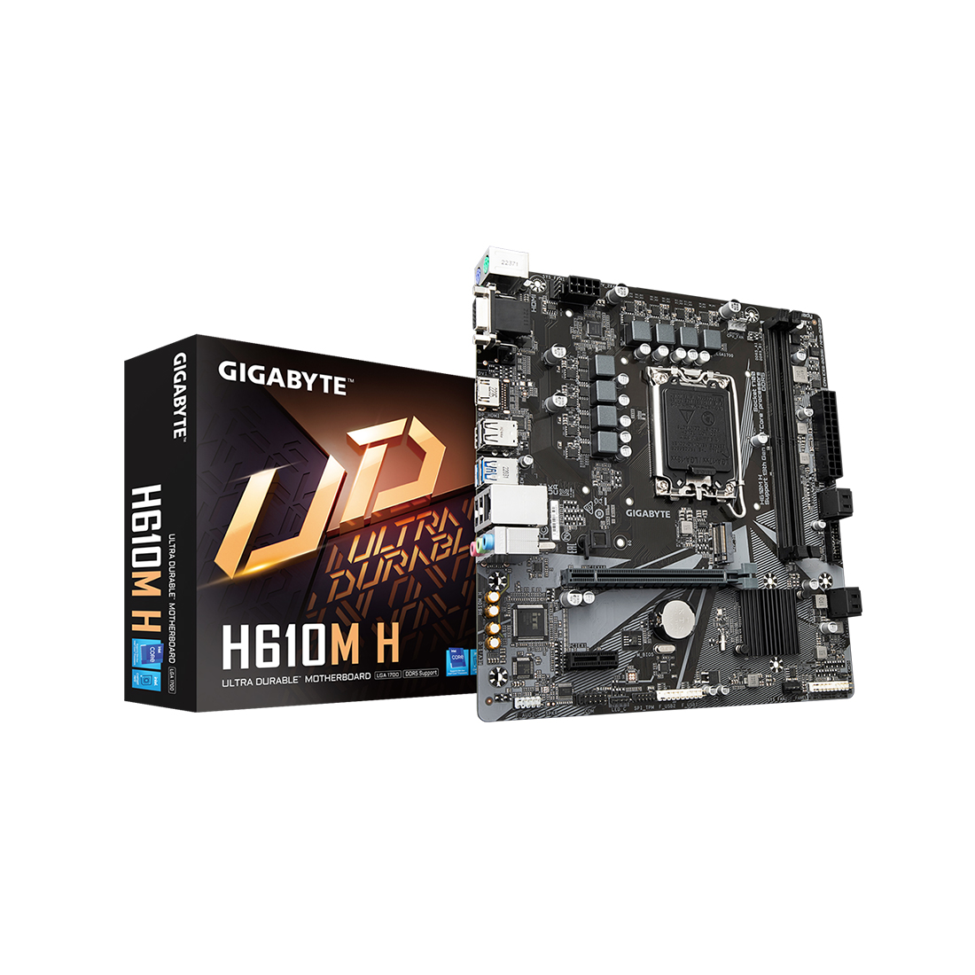 Материнская плата, Gigabyte, H610M H (4719331854041), LGA1700, iH610, 2xDDR5 4400/4800/5200/5600, 4xSATA3, 1xM.2 (PCI-E 3.0x4/x2), 1xD-Sub, 1xHDMI, 1xPCI-Ex16, 1xPCI-Ex1, mATX