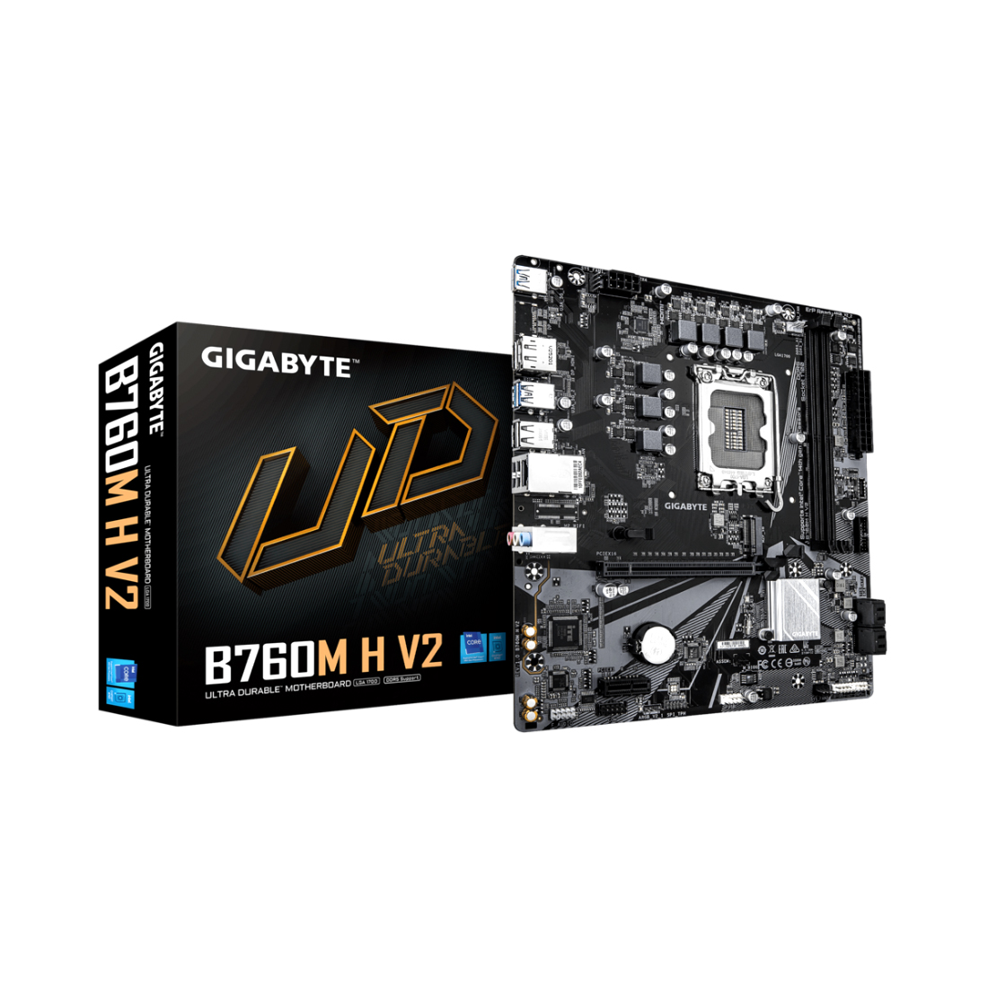 Материнская плата, Gigabyte, B760M H V2 (4719331878054), LGA1700, iB760, 2xDDR5 4000/4800/8000(OC), 4xSATA3, 1xM.2 (PCI-E 4.0x4/x2), Raid, 1хDP, 1xHDMI, 1xPCI-Ex16, 1xPCI-Ex1, mATX
