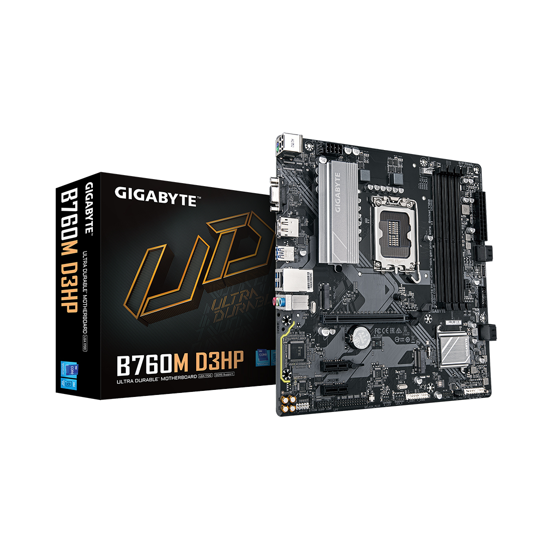 Материнская плата, Gigabyte, B760M D3HP (4719331864347), LGA1700, iB760, 4xDDR5 4400/4800/5200/5600, 4xSATA3, 2xM.2 (PCI-E 4.0x4/x2), Raid, 1xD-Sub, 1хDP, 1xHDMI, 1xPCI-Ex16, 2xPCI-Ex1, mATX