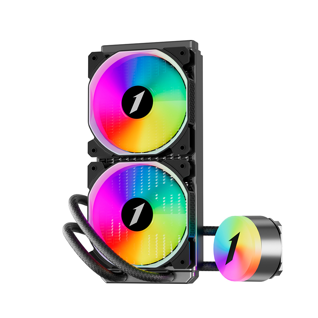 Кулер с водяным охлаждением, 1STPLAYER, TS2 240 BLACK, Intel: LGA1700/1851/115x/1366/2011 и AMD: AM5/AM4/AM3/AM2/FM3/FM2/FM1, TDP 250W, 2*120мм, 800-1800 об/мин, 3.5дБ, 75.61 CFM, 3-pin ARGB/4-pin ARGB, 277*119*27 мм, Чёрный