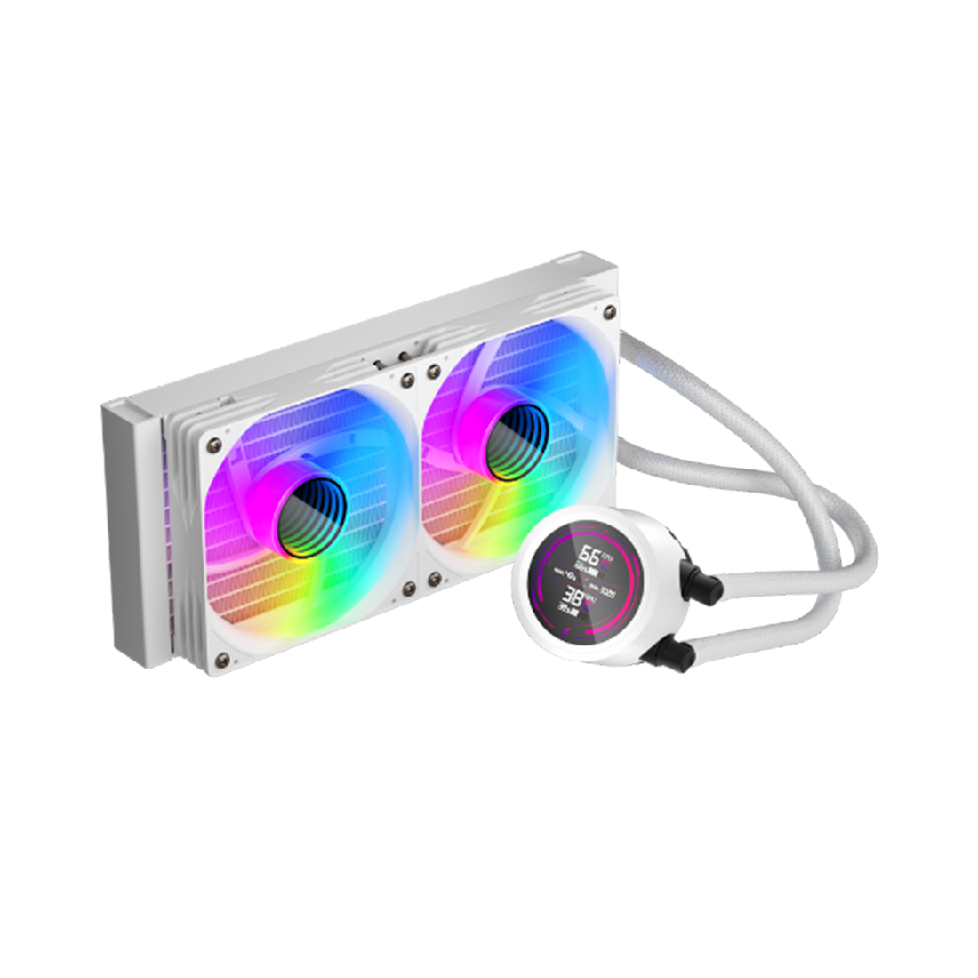 Кулер с водяным охлаждением, 1STPLAYER, TS4 240 WHITE, TS4-240-WH, intel 1151/1200/1700/1851 и amd AM4/AM5, TDP 250W, 2*120 мм, 600-2200 об/мин, 77 CFM, 36 dBA, Белый