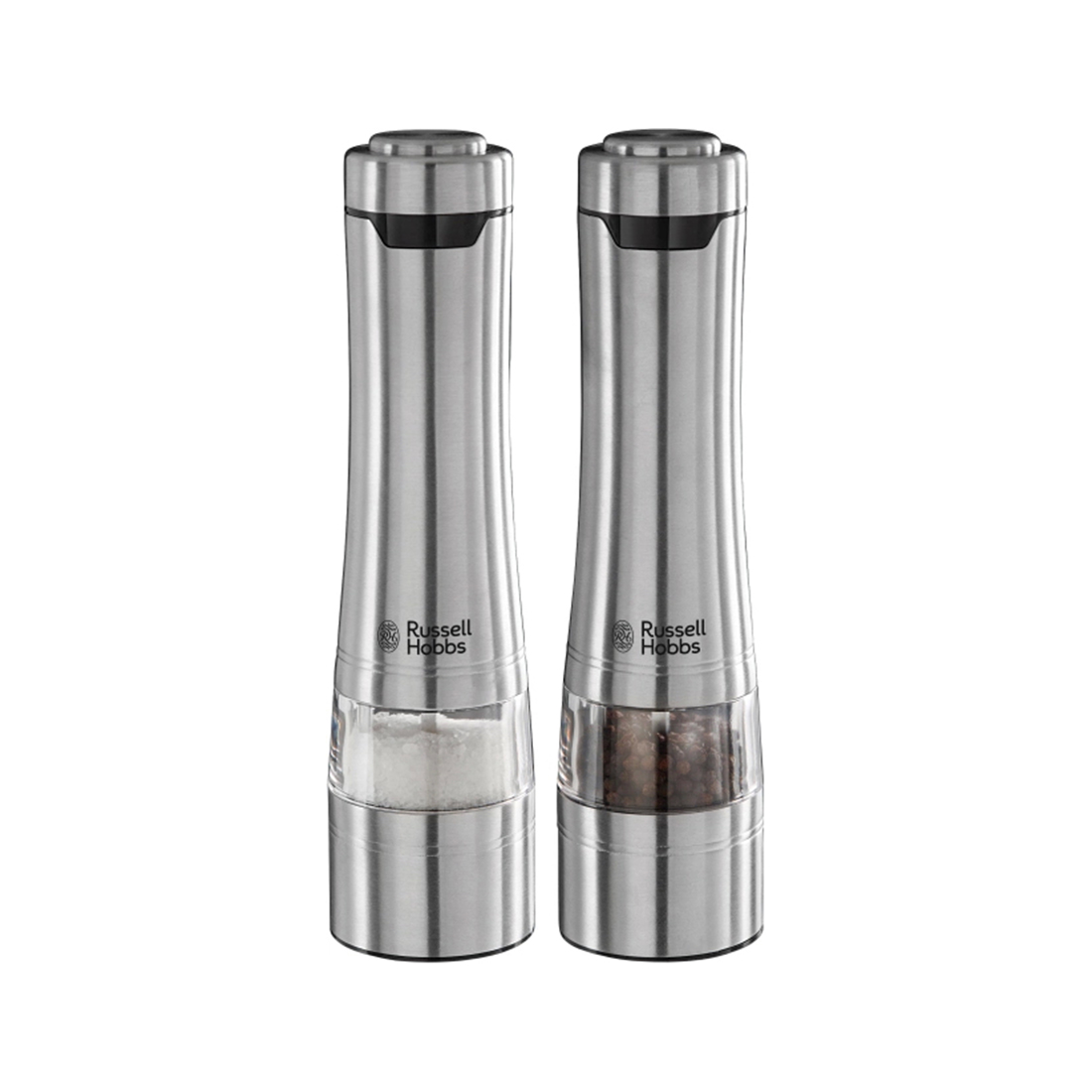 Набор электрических мельниц, Russell Hobbs, 23460-56, 2 предмета в наборе, Работа от батареек типа АА, Нержавеющая сталь, Регулировка помола, Подсветка рабочей зоны, Стальной