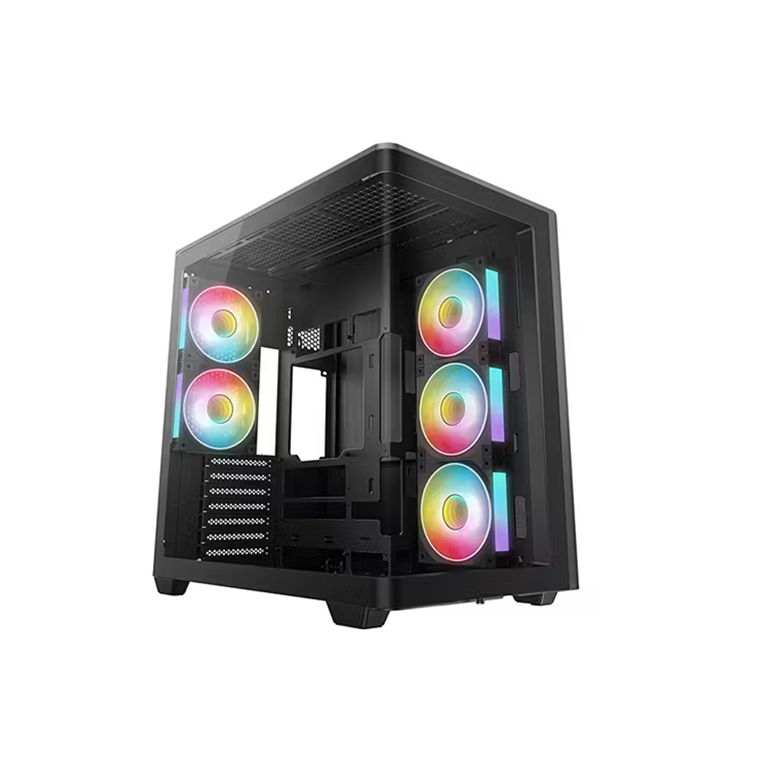 Компьютерный корпус, Deepcool, CG590U 5F R-CG590U-BKAGA5-G, ATX/Micro ATX/Mini-ITX, USB 3.1*1/3.0*2, HD-Audio, 5*120мм ARGB, Высота процессорного кулера до 160мм, Длина VGA до 410мм, 2*3.5"/2+1*2.5", Сталь 0,6, 460х285х460мм, Без Б/П, Чёрный