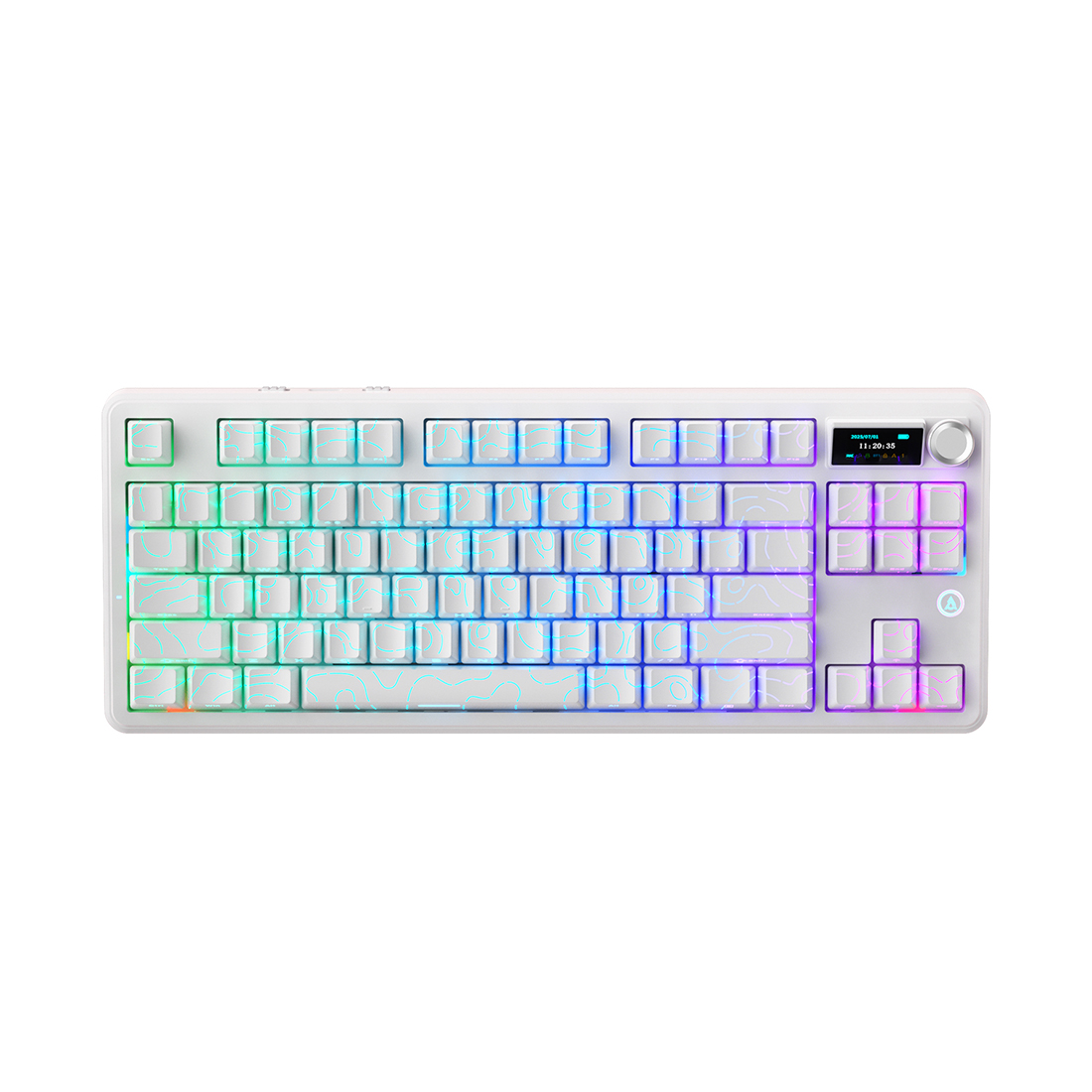 Клавиатура, Ajazz, MK87Pro/Peach/White, MK87 Pro, Игровая, Механическая, TKL, Peach Switches, Бесроводная, USB, 2,4 ГГц, Bluetooth, Подсветка RGB, Анг/Рус, Белый