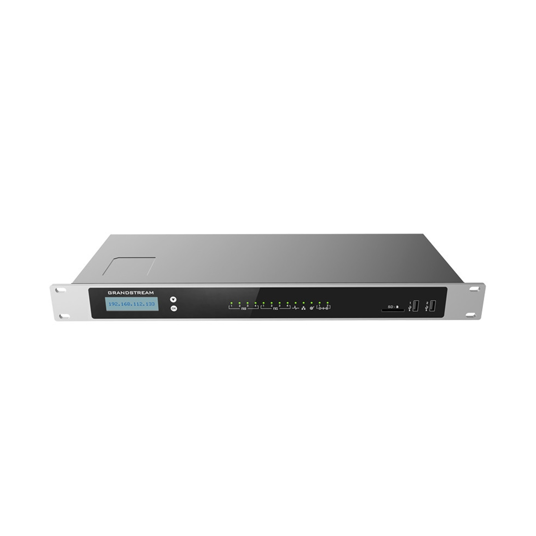 IP-АТС, Grandstream, UCM6304, 4 RJ11 FXS, 4 RJ11 FXO, 2x GbE PoE LAN/WAN, 1 порт горячего резервирования, 2000 пользователей SIP, 200 одновременных вызовов, UCM RC, VideoServer, блок питания 12 В/2 А