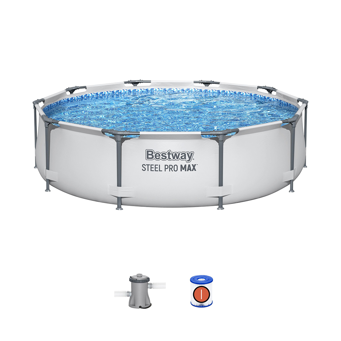 Каркасный бассейн Steel Pro MAX 305 х 76 см, BESTWAY, 56408, Винил, 4678 л., Стальной каркас, Ф-насос 58381 (1249л/ч), Серый, Цветная коробка