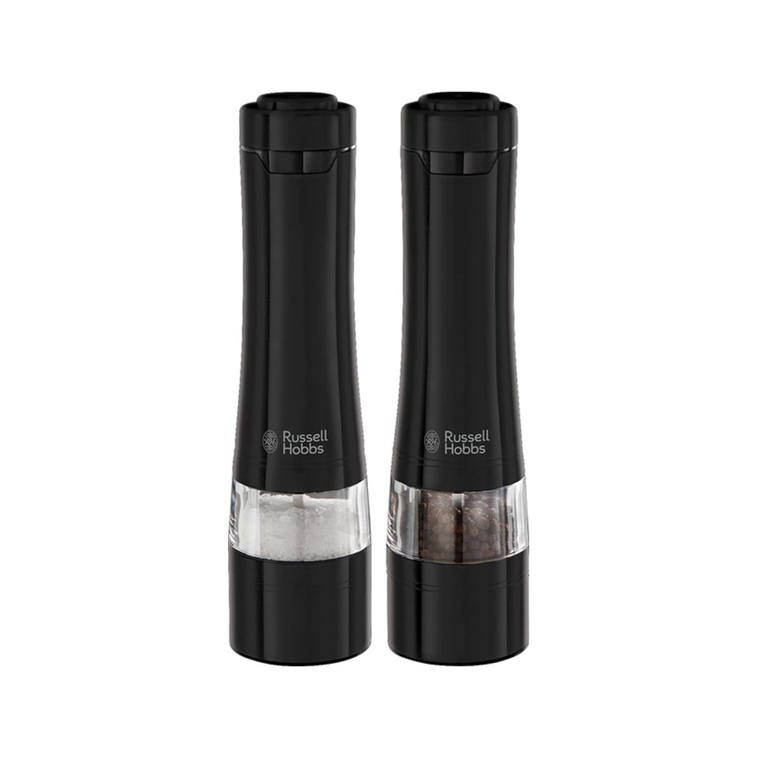 Набор электрических мельниц, Russell Hobbs, 28010-56, 2 предмета в наборе, Работа от батареек типа АА, Нержавеющая сталь, Регулировка помола, Подсветка рабочей зоны, Черный