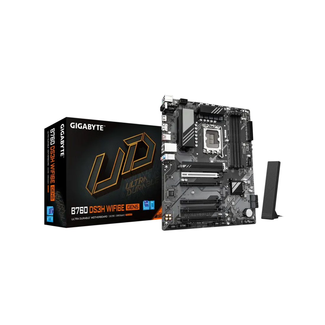 Материнская плата, Gigabyte, B760 DS3H WIFI6E GEN5 (4719331872939), LGA1700, iB760, 4xDDR5 4000/4800/7600(OC), 4xSATA3, 2xM.2 (PCI-E 4.0x4/x2), Raid, 1хDP, 1xHDMI, 4xPCI-Ex16, WiFi, ATX
