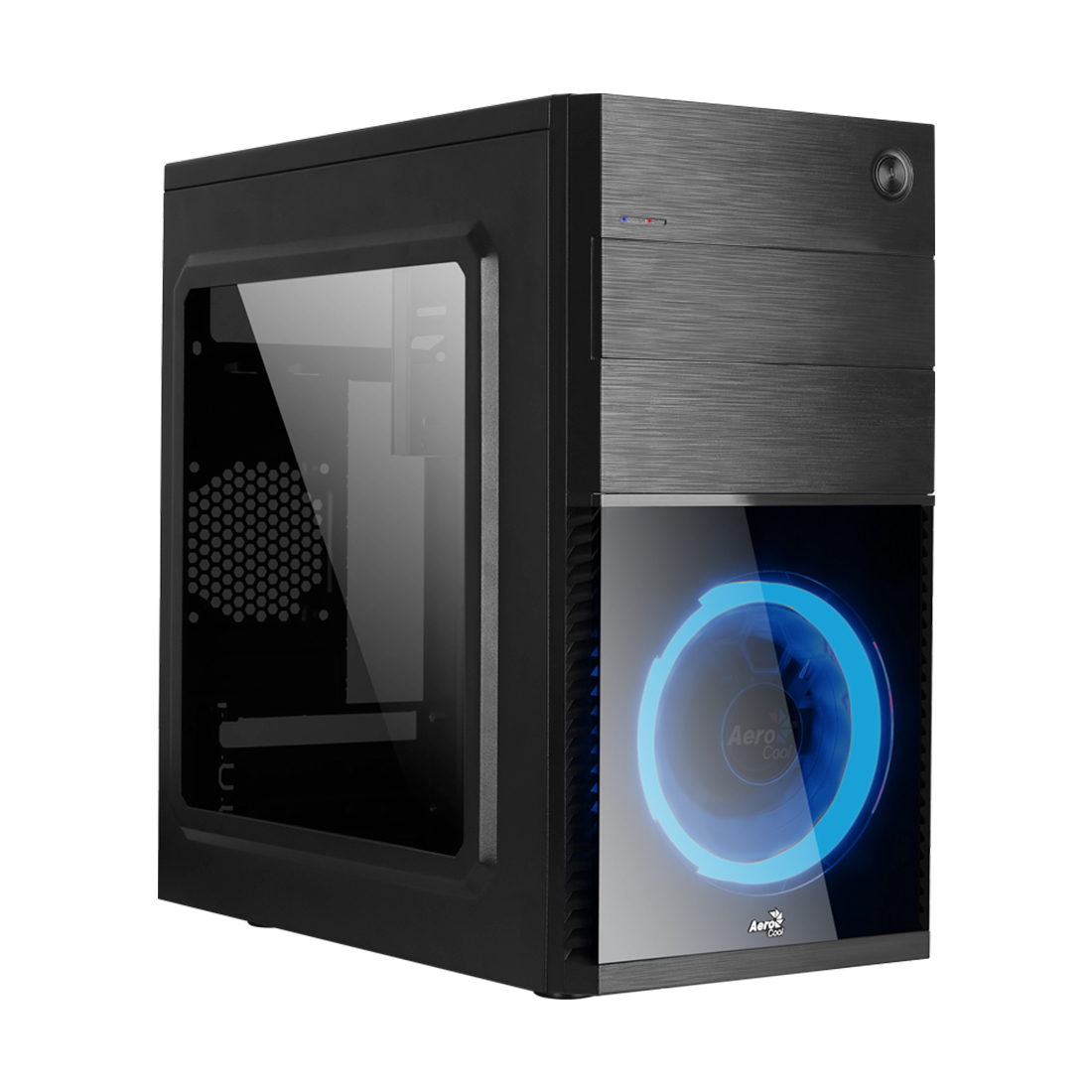 Компьютерный корпус, Aerocool, CS-105 Blue ACCS-PC09011.B1, Micro ATX/mini-ITX, USB 1*3.0/1*2.0, HD-Audio+Mic, Кулер 120мм LED, Высота процессорного кулера 148 мм, Длина VGA до 320мм, 1*5.25"/ 2*3.5"/1*2.5", 361x187x355мм, Без Б/П, Чёрный