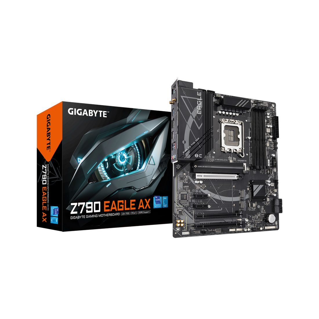 Материнская плата, Gigabyte, Z790 EAGLE AX (4719331860998), LGA1700, iZ790, 4xDDR5 7600(OC)/5600/5400/5200/4800/4400, 4xSATA3, 3xM.2 (2*PCI-E 4.0x4/x2, 1*PCI-E 4.0x4/x2 и SATA), Raid, 1хDP, 1xHDMI, 2xPCI-Ex16, 2xPCI-Ex1, WiFi, ATX