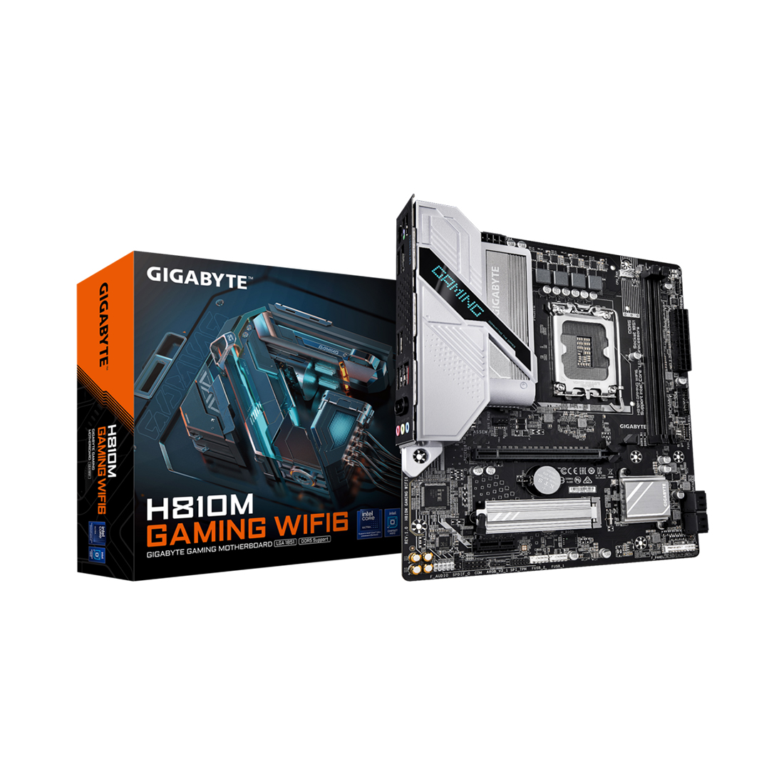 Материнская плата, Gigabyte, H810M GAMING WIFI6 (4719331869090), LGA1851, H810, 2xDDR5 5600/6400, 4xSATA3, 1xM.2 (PCI-E 4.0x4/x2), 1xHDMI, 1xDP, 1xPCI-Ex16, 1xPCI-Ex1, WiFi, mATX