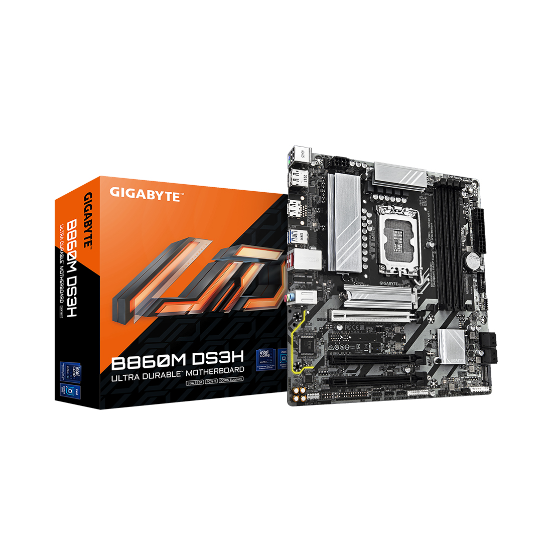 Материнская плата, Gigabyte, B860M DS3H (4719331866709), LGA1851, iB860, 4xDDR5 5600/6400/9066(OC), 4xSATA3, Raid, 2xM.2 (PCI-E 4.0x4/x2), 2хDP, 1xHDMI, 3xPCI-Ex16, ATX