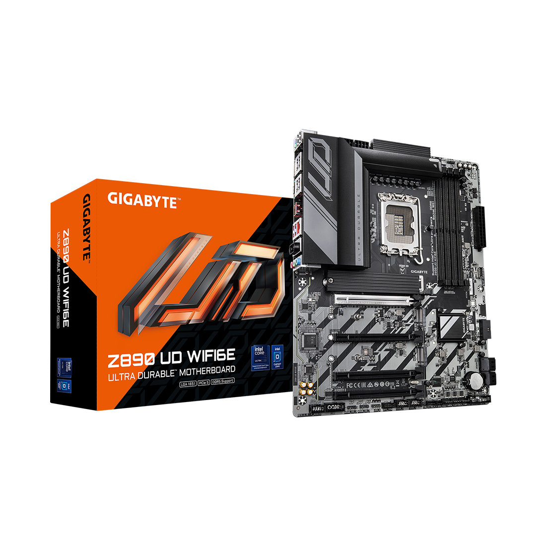 Материнская плата, Gigabyte, Z890 UD WIFI6E (4719331865313), LGA1851, iZ890, 4xDDR5 8800(OC)/6400/6200/6000/5800/5600, 4xSATA3, 3xM.2 (1*PCI-E 5.0x4/x2, 2*PCI-E 4.0x4/x2), Raid, 1*DP, 1*USB4® USB Type-C® port, 4xPCI-Ex16, WiFi, ATX