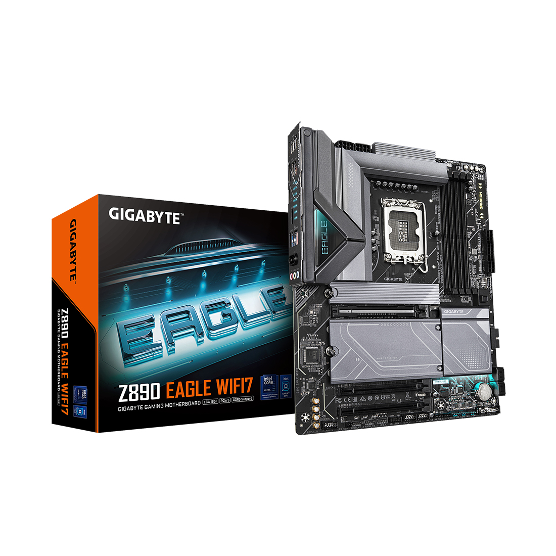Материнская плата, Gigabyte, Z890 EAGLE WIFI7 (4719331864927), LGA1851, iZ890, 4xDDR5 9200(OC)/6400/6200/6000/5800/5600, 4xSATA3, 4xM.2 (2*PCI-E 4.0x4/x2, 1*PCI-E 5.0x4/x2, 1*PCI-E 4.0x4/x2 или SATA3), Raid, 1*DP, 1*USB4® USB Type-C®, 3xPCI-Ex16, WiFi, ATX