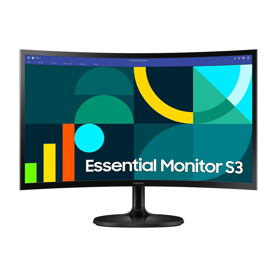 Монитор, Samsung, LS24D364GAIXCI, Essential S3 FHD, 24", Изогнутый, 1920x1080, VA, 100 Гц, 16:9, 250 кд/м2, 3000:1, 4 мс, 178/178, 16.7 млн., VGA*1, HDMI*1, Аудиопорт*1, VESA 75*75 мм, Регулировка наклона, кабель HDMI в комплекте, Чёрный