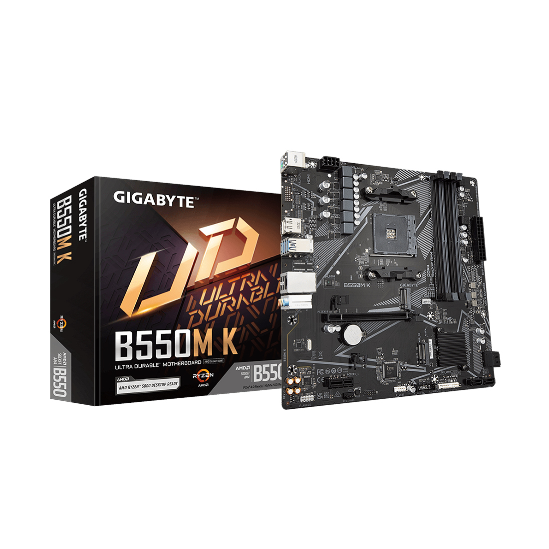 Материнская плата, Gigabyte, B550M K (4719331852764), AM4, B550, 4xDDR4 2400/2667/3200, 4xSATA3, 2xM.2 (1*PCIe 4.0 x4/x2 и SATA, 1*PCIe 3.0 x2), 1xHDMI, 1хDP, 1xPCI-Ex16, 1xPCI-Ex1, mATX