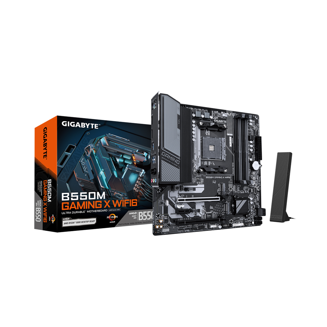 Материнская плата, Gigabyte, B550M GAMING X WIFI6 (4719331870096), AM4, B550, 4xDDR4 3200, 4xSATA3, 2xM.2 (1*PCIe 4.0x4/x2 & SATA. 1*PCIe 3.0x2 & SATA), RAID, 1xHDMI, 1хDP, 2xPCI-Ex16, 1xPCI-Ex1, WiFi, mATX