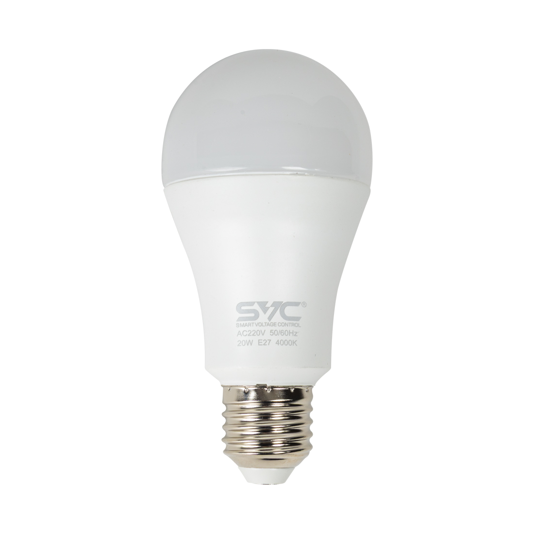 Лампа светодиодная, SVC, LED A60-20W-E27-4000K, Мощность 20Вт, Тип колбы A60, Цвет. температура 4000K, Цоколь E27, Нейтральный