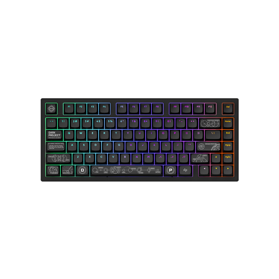 Клавиатура, Dark Project, DPKB_NOVA_81_ANSI_BLACK_UA, ALU81A Terra Nova, Игровая, Механическая, 75%, g3ms Moonstone switches, USB, 2,4 ГГц, Bluetooth, Подсветка RGB, Размер: 324 x 140 x 36 мм., Анг/Рус, Чёрный