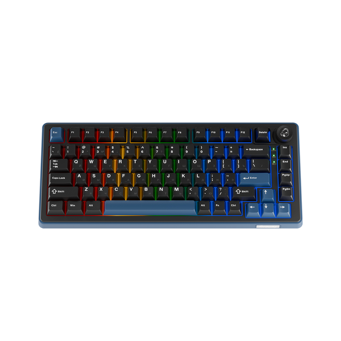 Клавиатура, Ducky, OK-M-75, Baby Switch DKOKM2583-KYRUPDCOCH1, Игровая, Механическая, 75%, Ducky Linear Inductive Switch, USB, 2,4 ГГц, Bluetooth, Подсветка RGB, Размер: 452x150x41 мм., Анг/Рус, Чёрный