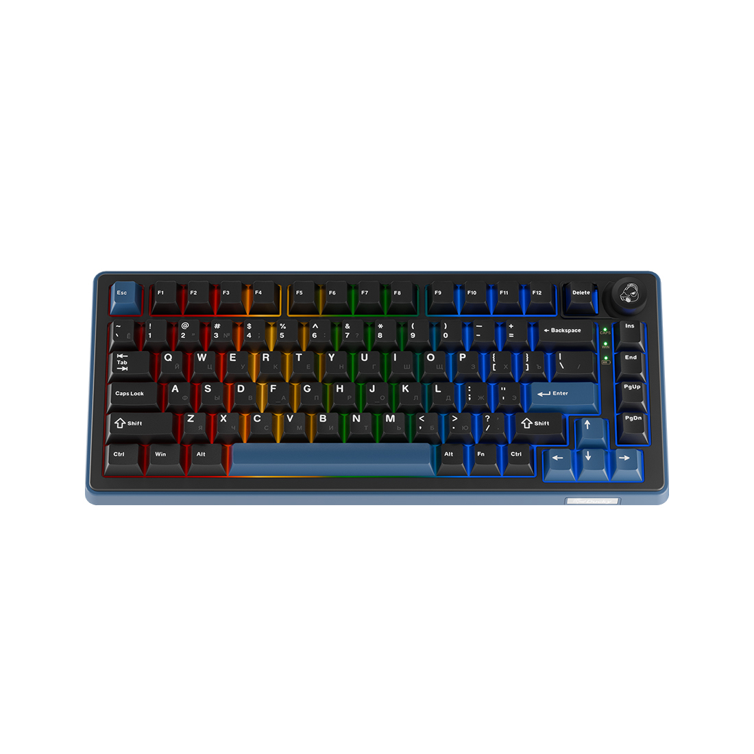 Клавиатура, Ducky, OK-M-75, Wine Red Switch, Игровая, Механическая, 75%, Ducky Linear Inductive Switch, USB, 2,4 ГГц, Bluetooth, Подсветка RGB, Размер: 452x150x41 мм., Чёрный