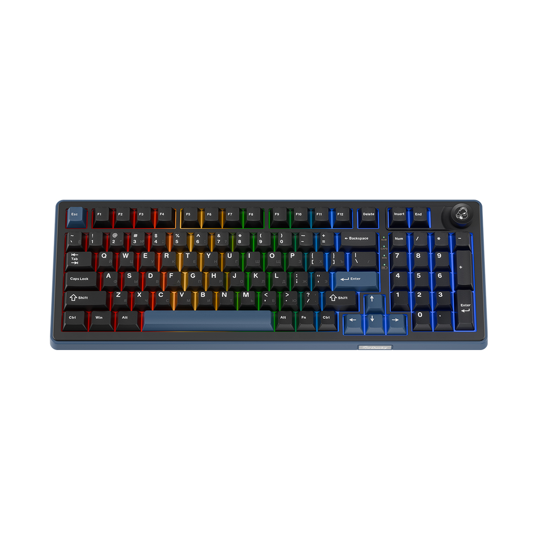 Клавиатура, Ducky, OK-M-98, Baby Switch, Игровая, Механическая, 98%, Ducky Linear Inductive Switch, USB, 2,4 ГГц, Bluetooth, Подсветка RGB, Размер: 452x150x41 мм., Анг/Рус, Чёрный