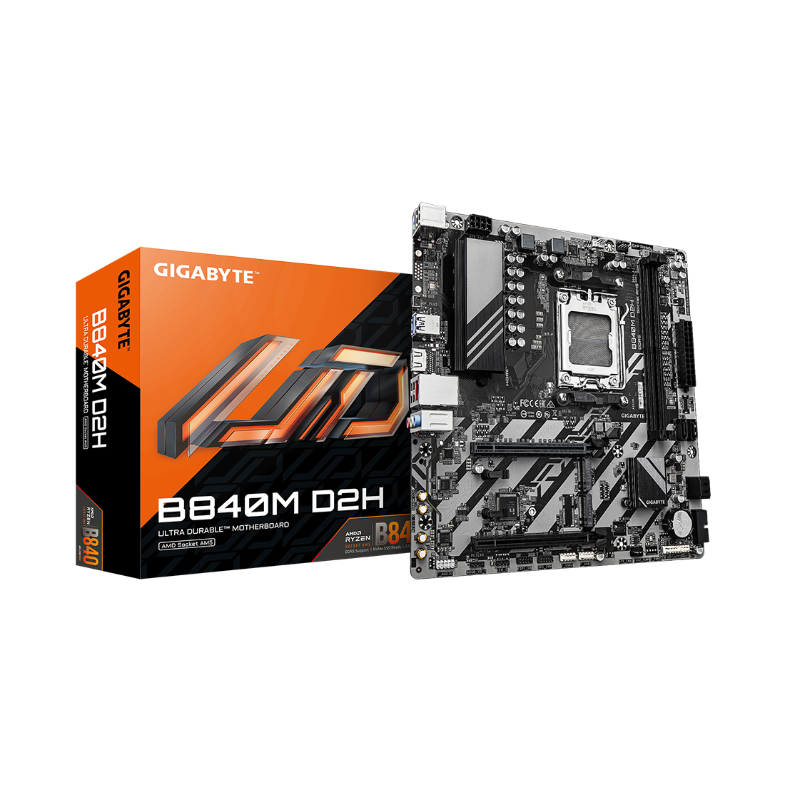 Материнская плата, Gigabyte, B840M D2H (4719331868116), AM5, B840, 2xDDR5 4400/4800/5200/7600(OC), 4xSATA3, Raid, 2xM.2 (1*PCI-E 4.0x4/x2, 1*PCI-E 3.0x2), 1xHDMI, 2xPCI-Ex16, mATX