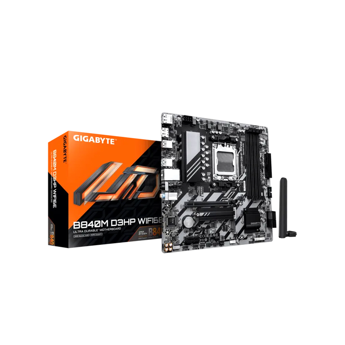 Материнская плата, Gigabyte, B840M D3HP WIFI6E (4719331879662), AM5, B840, 4xDDR5 5600/5800/6000/6200/6400/8200(OC), 4xSATA3, Raid, 2xM.2 (PCI-E 4.0x4/x2), 2хDP, 1xHDMI, 1xPCI-Ex16, 1xPCI-Ex1, WiFi, mATX