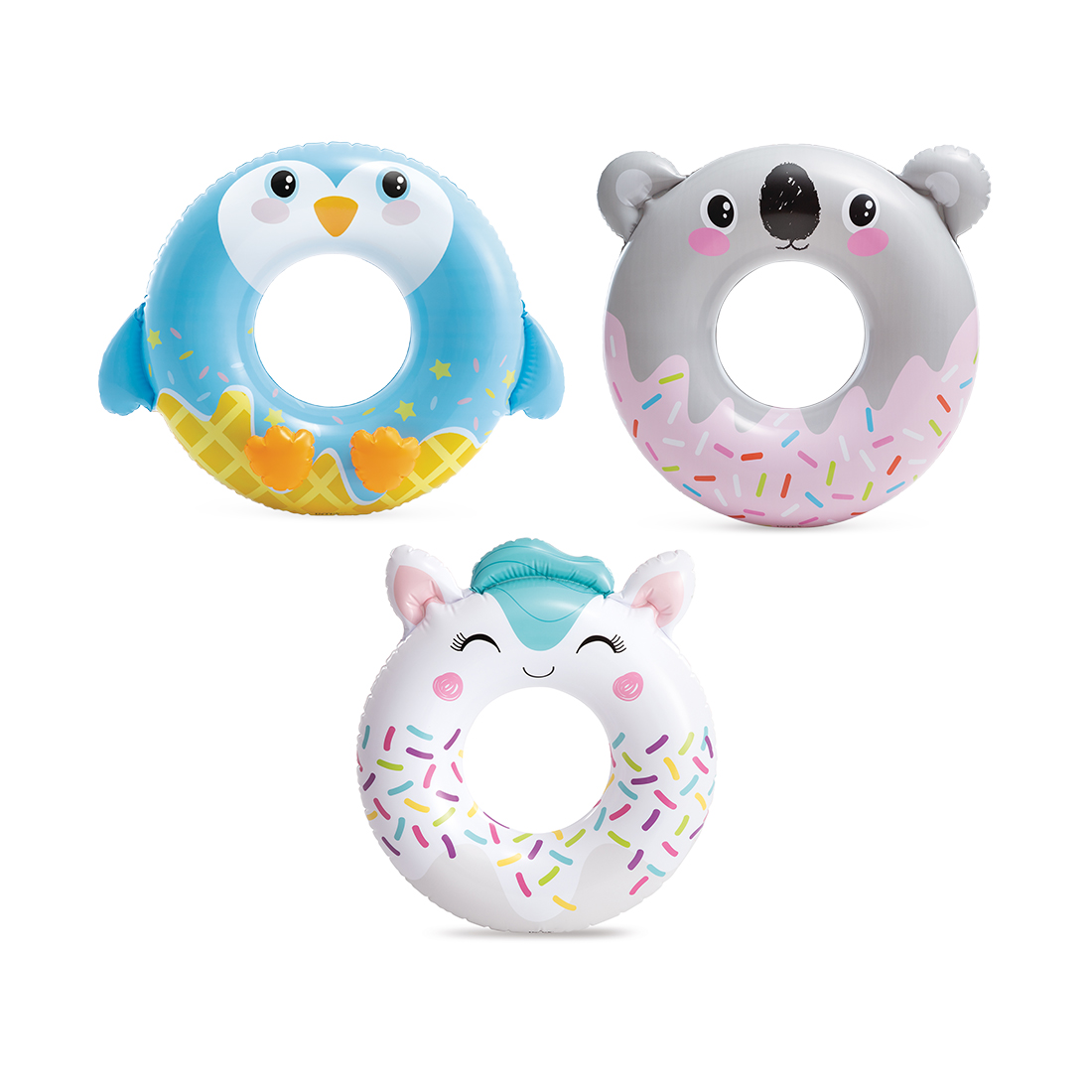 Круг для плавания Cute Animal 84 х 76 см, INTEX, 59266NP, Винил, 8+, Котенок/Коала/Пингвинчик в ассортименте, Пакет