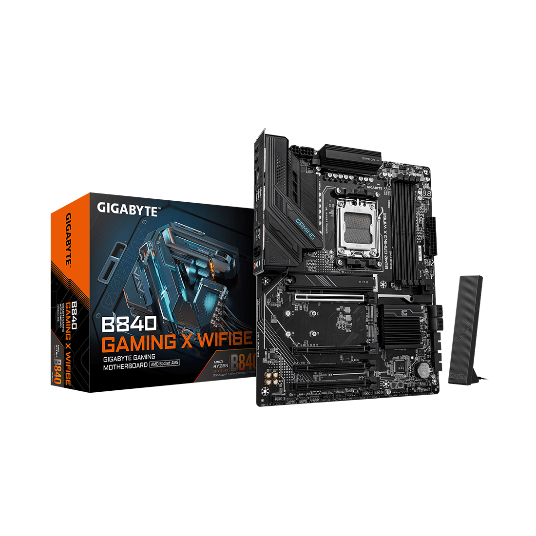 Материнская плата, Gigabyte, B840 GAMING X WIFI6E (4719331876937), AM5, B840, 4xDDR5 4400/4800/5200/8200(OC), 4xSATA3, Raid, 3xM.2 (2*PCI-E 4.0x4/x2, 1*PCI-E 3.0x4/x2), 1хDP, 1xHDMI, 4xPCI-Ex16, WiFi, ATX