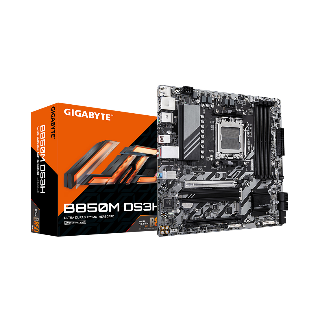Материнская плата, Gigabyte, B850M DS3H (4719331866518), AM5, B850, 4xDDR5 4400/4800/5200/8200(OC), 4xSATA3, 2xM.2 (PCIe 4.0 x4/x2), RAID, 1xHDMI, 2хDP, 2xPCI-Ex16, mATX