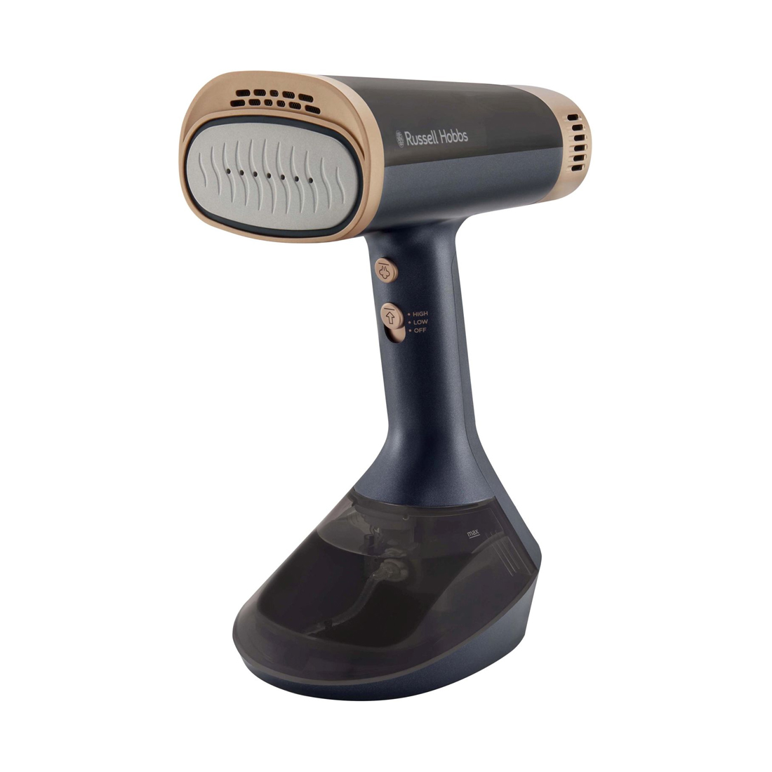 Отпариватель ручной, Russell Hobbs, 28550-56, Мощность 1500 Вт, Объем 0.2 л, Время непрерывной работы 7 мин, Время нагрева 40 сек, Синий/Золотой