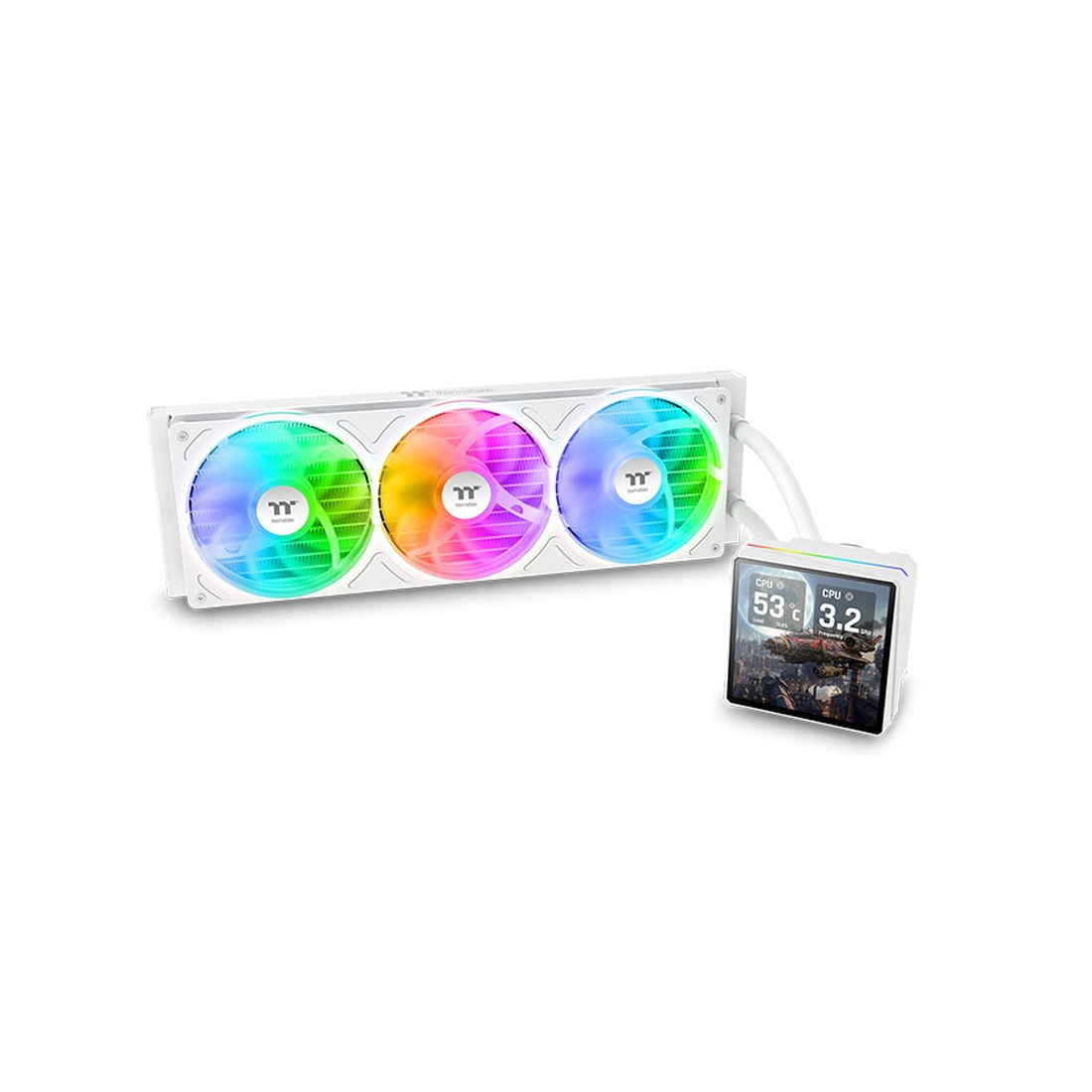 Кулер с водяным охлаждением, Thermaltake, TH360 V3 Ultra ARGB Sync Snow Edition, CL-W476-PL12SW-A, 1151 / 1200 / 1700 / 1851 / 2011 / 2066 / AM4 / AM5, TDP 365 Вт, 3, 500 - 2500 об/мин, 85.18, 37.8, Белый