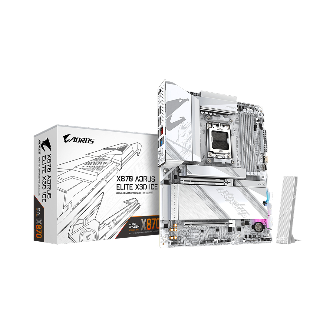 Материнская плата, Gigabyte, X870 AORUS ELITE X3D ICE (4719331876678), AM5, X870, 4xDDR5 4800/5200/8800(OC), 2xSATA3, 4xM.2 (2*PCIe 4.0 x4/x2, 2*PCIe 5.0 x4/x2), Raid, 1xHDMI, 2xUSB4 Type-C®, 2xPCI-Ex16, Wi-Fi, ATX