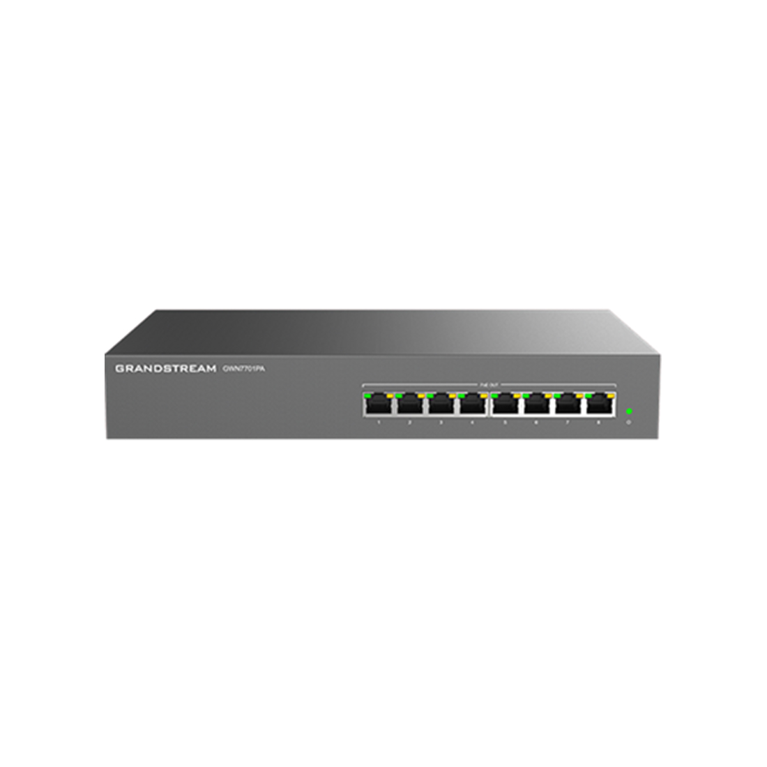 Коммутатор, Grandstream, GWN7701PA, Неуправляемый, 8 портов RJ-45 10/100/1000 Мбит/с, PoE 802.3 af/at До 30 Вт на каждом порте,бюджет мощности: 145 Вт, Настольный/в стойку, корпус металлический