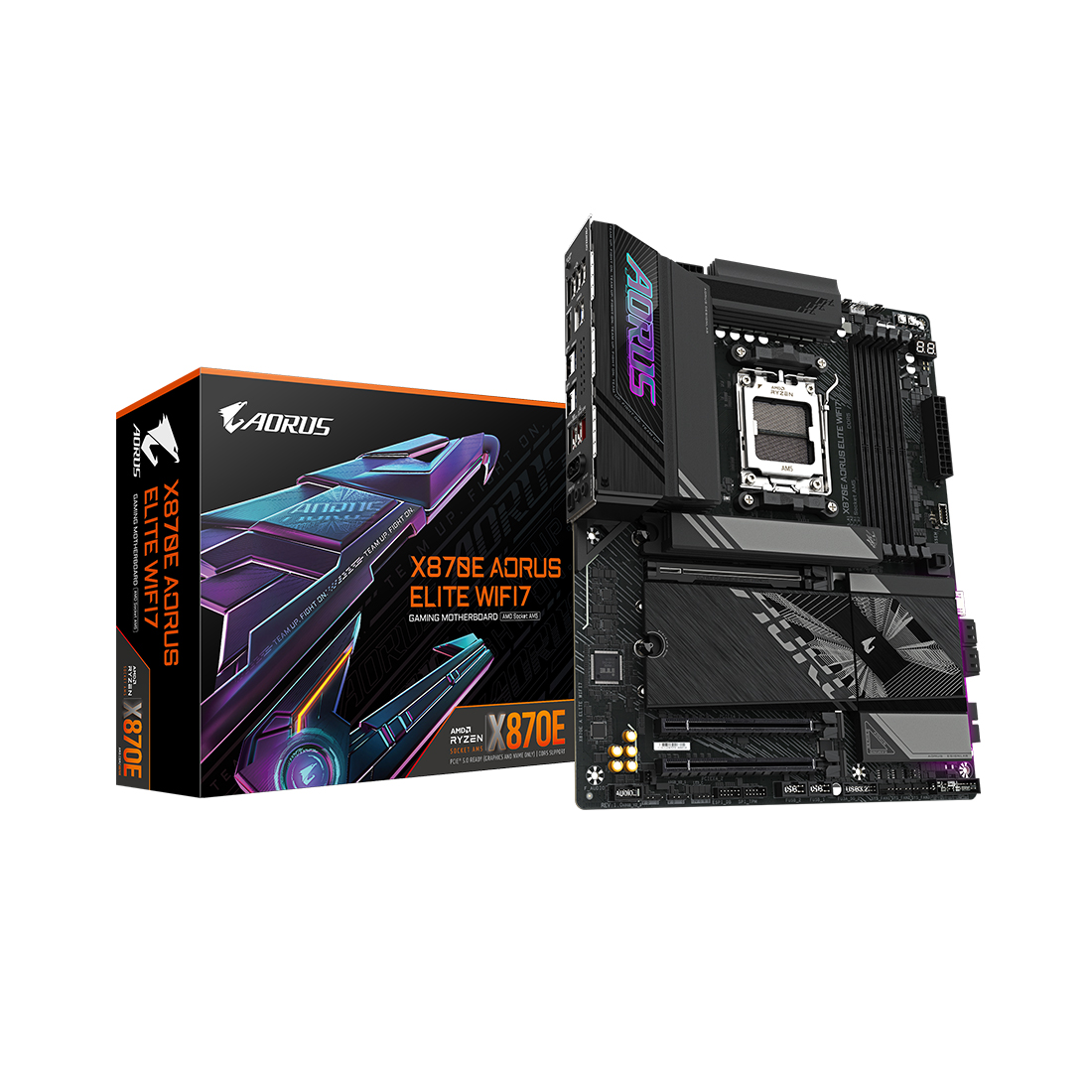 Материнская плата, Gigabyte, X870E AORUS ELITE WIFI7 (4719331864613), AM5, X870E, 4xDDR5 4400/4800/5200/8000(OC), 4xSATA3, 4xM.2 (PCIe 4.0 x4/x2), Raid, 1xHDMI, 2xUSB4 Type-C®, 3xPCI-Ex16, Wi-Fi, ATX