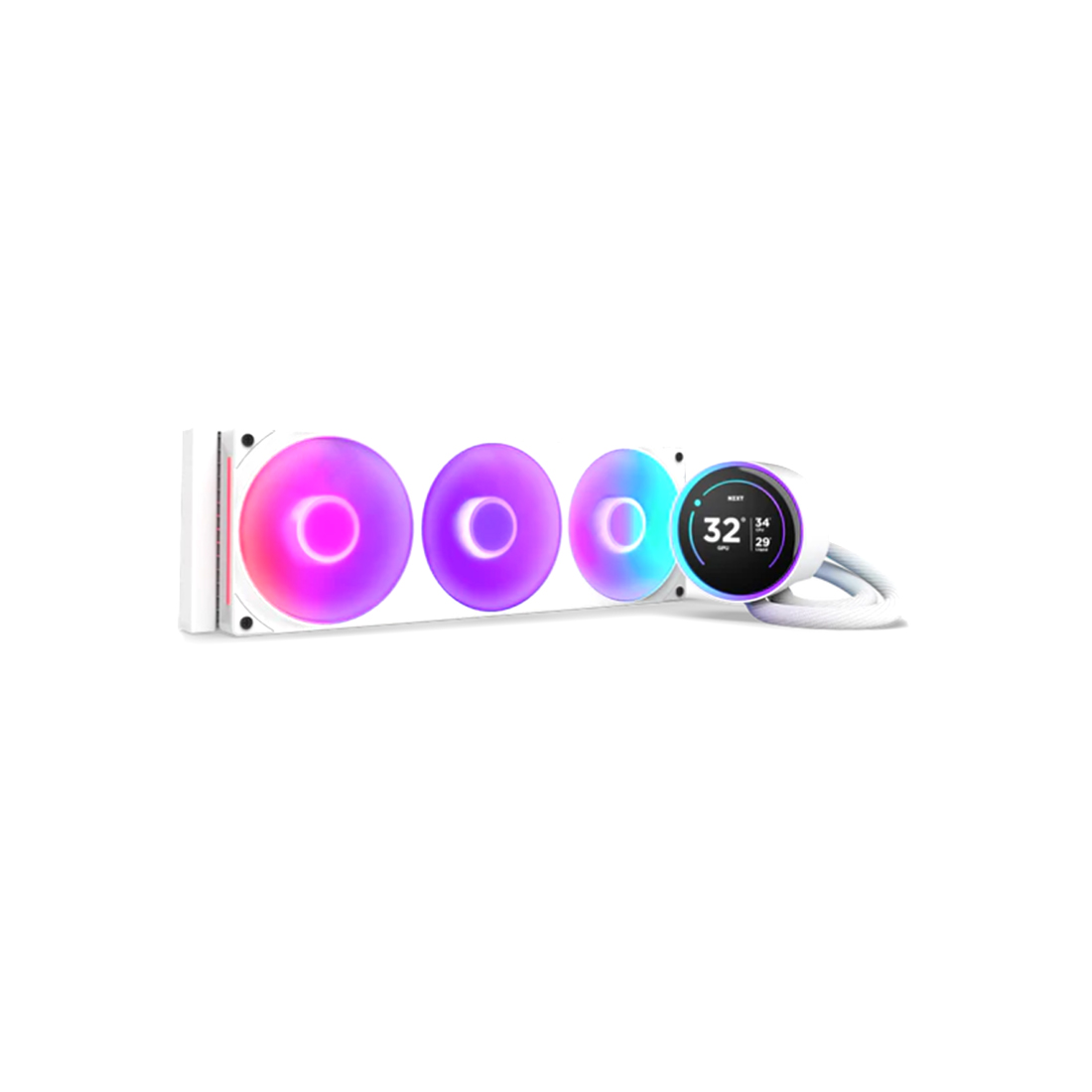 Кулер с водяным охлаждением, NZXT, Kraken Elite 360 RGB V2, RL-KR36E-W2, Intel: LGA 1851/ 1700 / 1200 / 115X, Core i9 / i7 / i5 / i3 / Pentium / Celeron, AMD: AM5, AM4 AMD Ryzen 9 / Ryzen 7 / Ryzen 5 / Ryzen 3, TDP 250W, 3*120мм F120 RGB Core Fans, 2800 об/мин, 75.12 CFM, 33.88 dB(A), ЖКдисплей 2.72", 12139427мм, Белый