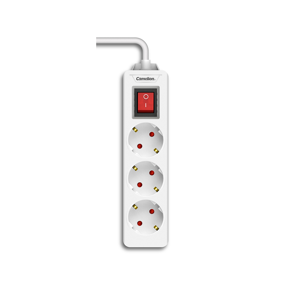 Удлинитель, Camelion, CMS-113-5M, 10A/250V, 3 розетки, 5 метра, 220-250В, 10А, картонная коробка, белый
